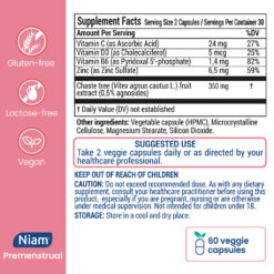 Niam Premenstrual complemento alimenticio a base de Vitex Agnus Castus y vitaminas y minerales.