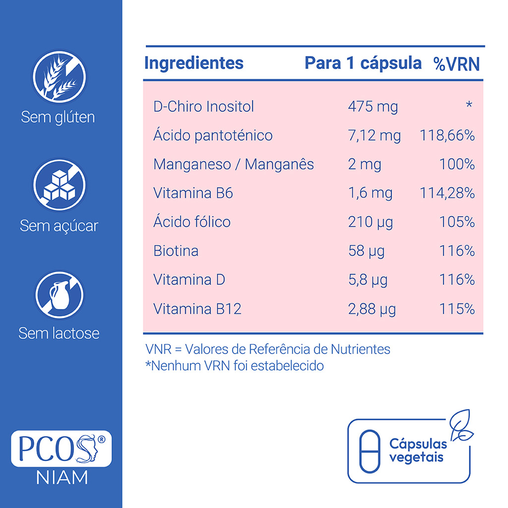 PCOS® NIAM suplemento alimentar com ingredientes naturais