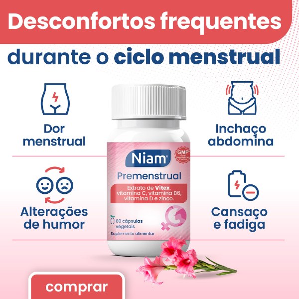 Banner Niam Premenstrual para os desconfortos durante o ciclo menstrual