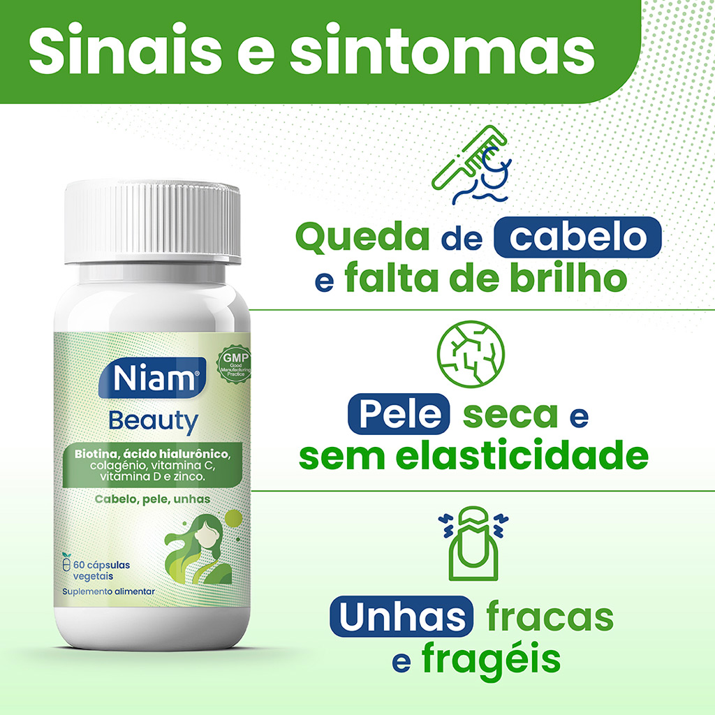 Niam Beauty, para a queda de cabelo e a fragilidade de pele e unhas