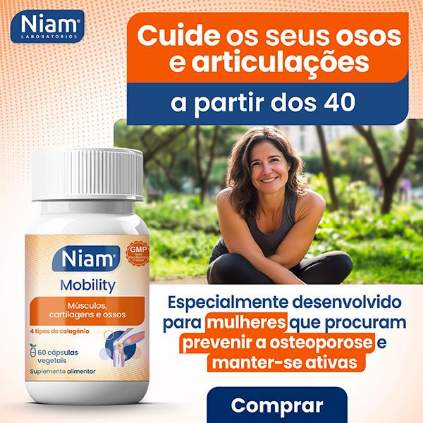 Banner Niam Mobility cuide ossos e articulações a partir dos 40