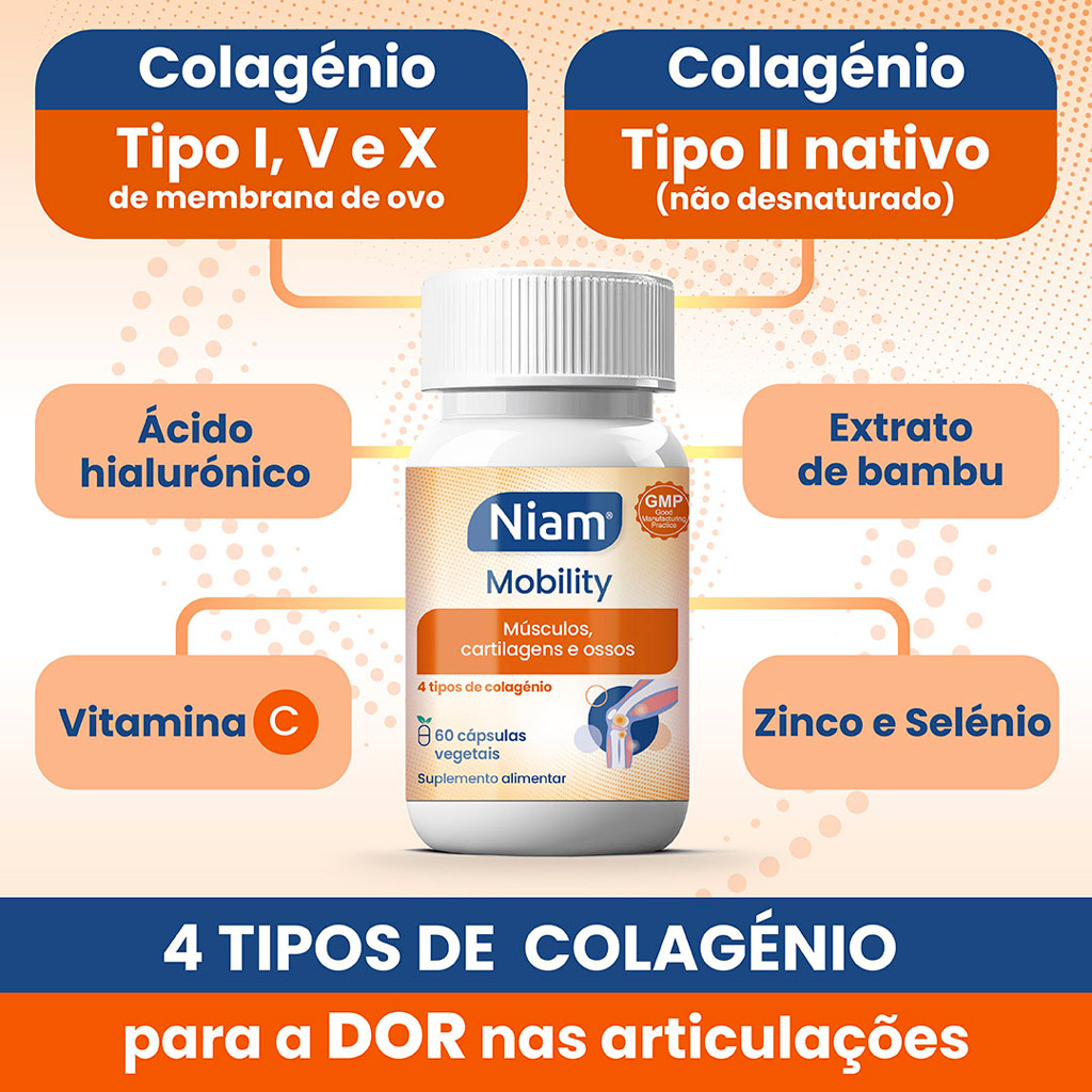 Niam Mobility 4 tipos de colagénio para a dor nas articulações