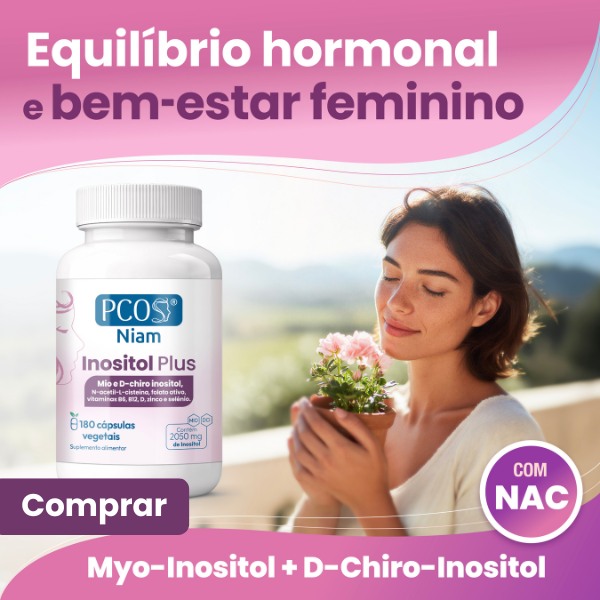 Banner PCOS Inositol Myo e D-Chiro para o bem-estar da mulher