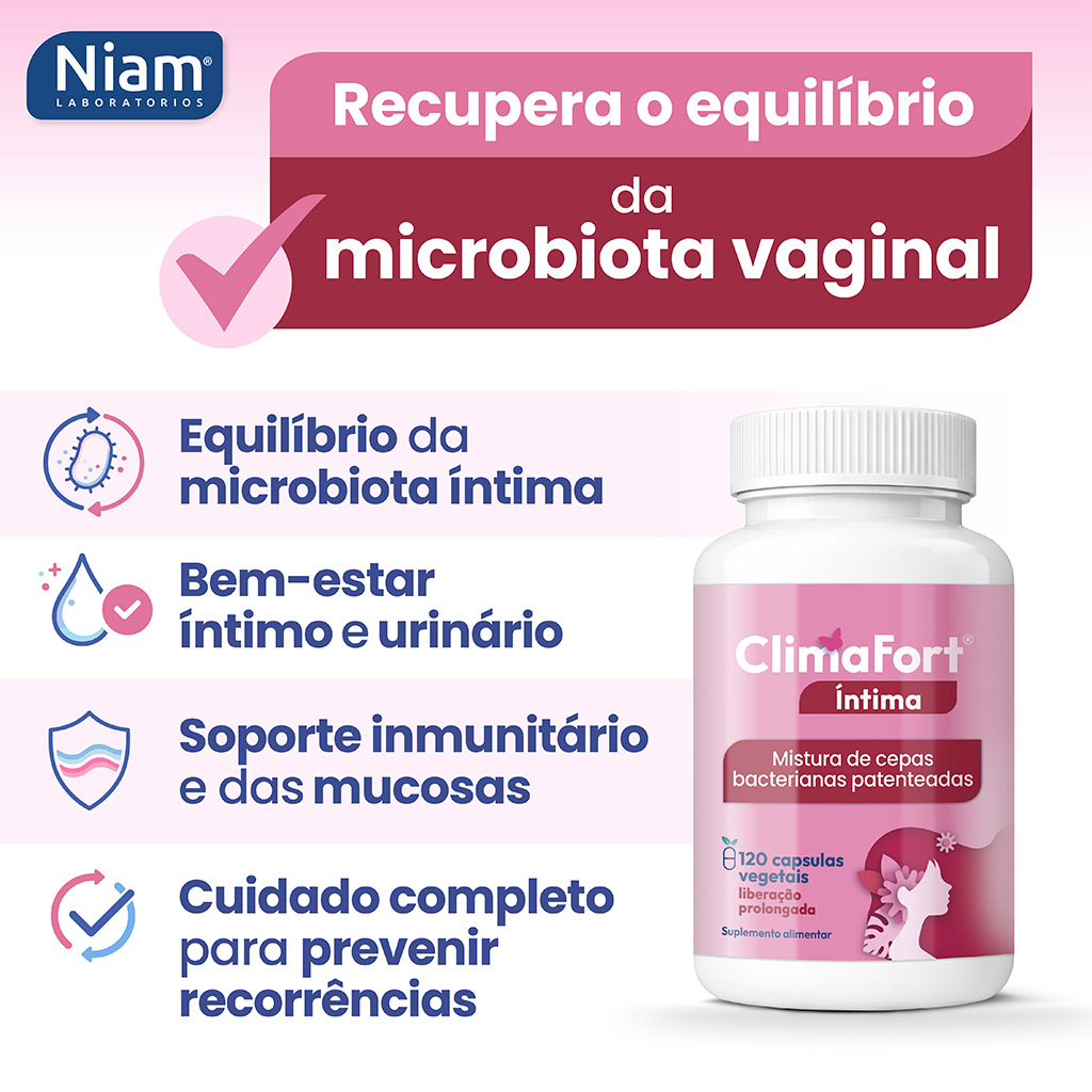 ClimaFort Íntima, para a recuperação do equilíbrio da microbiota vaginal ClimaFort Íntima, para a recuperação do equilíbrio da microbiota vaginal