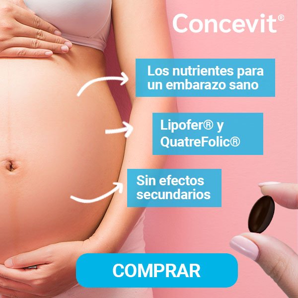 Banner de producto con barriga de embarazada y los beneficios de Concevit