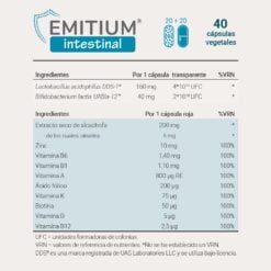 Tabla de ingredientes de EMITIUM Intestinal