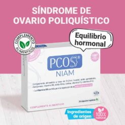 PCOS Niam es un complemento alimenticio con D-Chiro Inositol que contribuye a la regulación hormonal