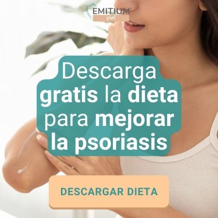 Banner de la dieta para mejorar la psoriasis con imagen de joven cuidando la piel