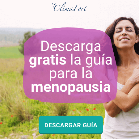 Banner de la guía para la menopausia con mujer abrazándose