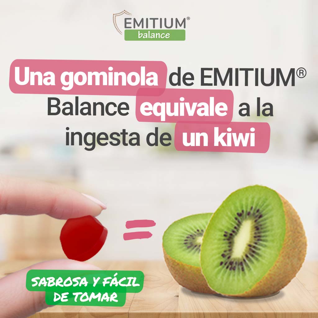 1 gominola de EMITIUM Balance equivale a 1 kiwi