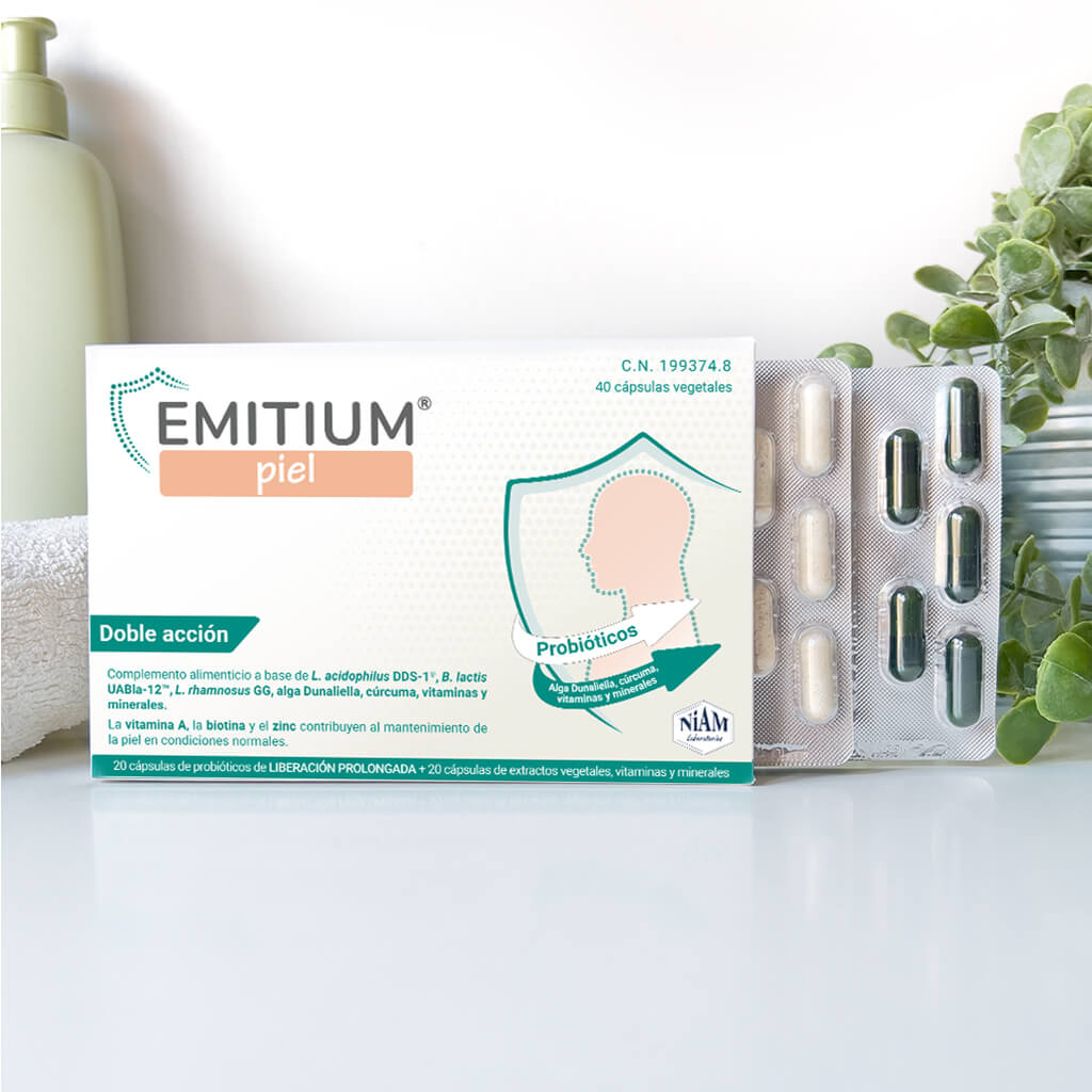 EMITIUM Piel, probióticos y nutrientes para el cuidado de la piel sana.