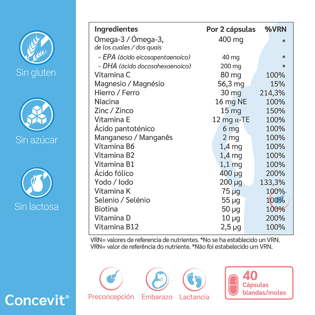 Concevit® complemento alimenticio con ingredientes naturales para el correcto desarrollo del bebé