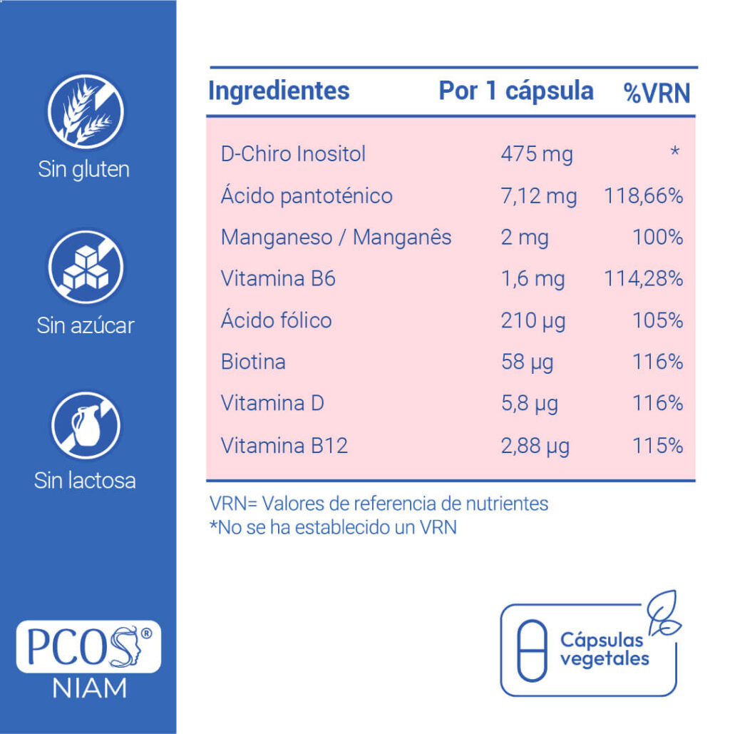 PCOS® Niam, con D-Chiro Inositol y otros ingredientes para la regulación hormonal