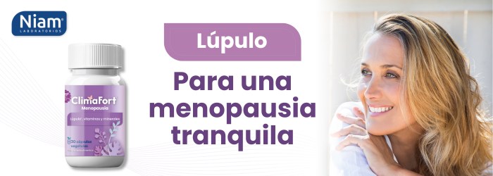 Banner horizontal con bote de ClimaFort para una menopausia tranquila