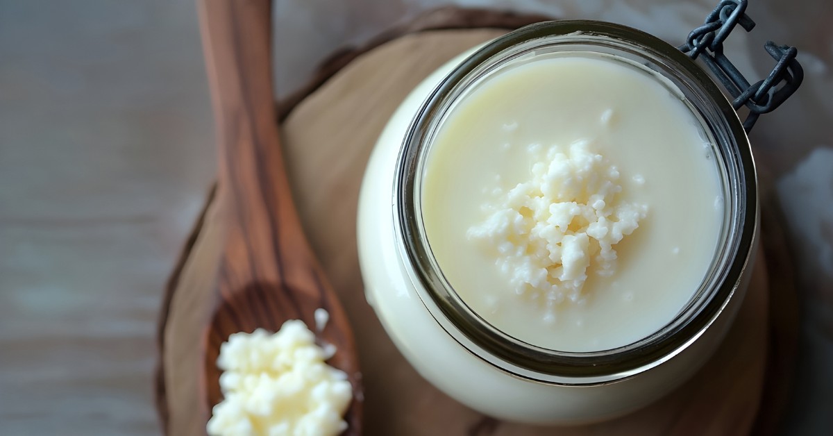 Imagen de un bote de kéfir, uno de los probióticos naturales