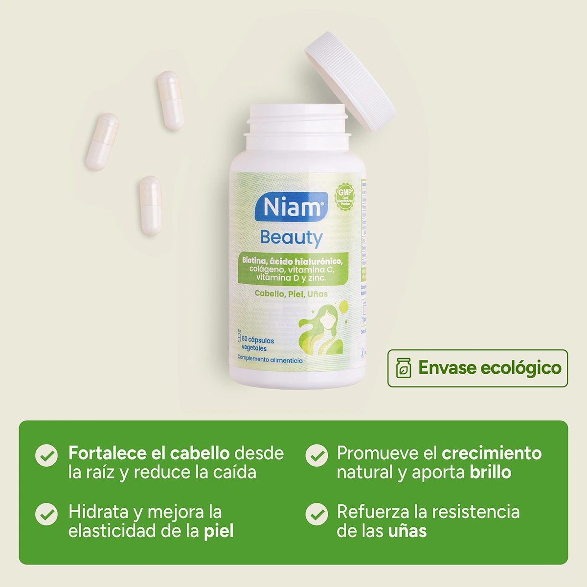 Niam Beauty, suplemento completo para el cuidado de cabello, piel y uñas